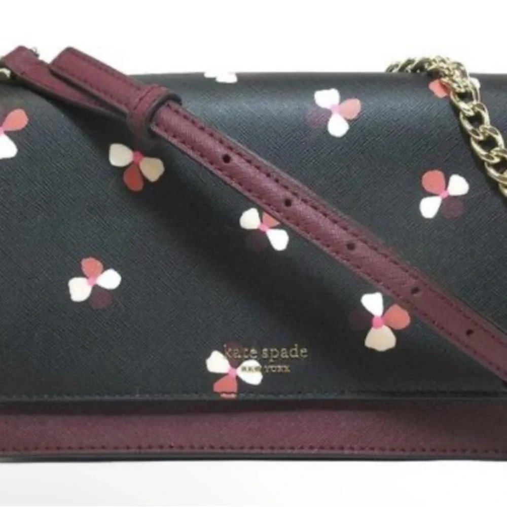 Kate Spade Black and Purple Crossbody Bag with Gold Chain‎